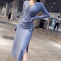 여성용 바시나스 브이넥 롱 트임 슬림핏 원피스 CH-2214600