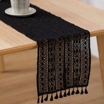 마켓에이 크로셰 레이스 테이블러너, 블랙, 30 x 220 cm