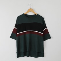 빼빼 여성용 4배색 언발란스 7부 니트 티셔츠