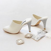 르본디 여성용 새틴 글리터 뮬 웨딩슈즈 10.5cm