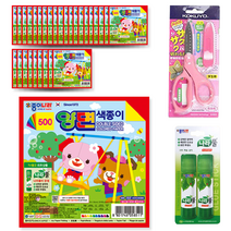 종이나라 500 양면 색종이 30p + 고쿠요 SAXA 플라이 캡 가위 핑크 + 나라풀 15g x 2p 세트, 1세트, 20색