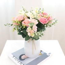 조아트 조화 스프레드 로즈 3p + 리본링클화병 대 세트, 핑크 + 크림 + 베이비핑크(조화), 화이트(화병), 1세트