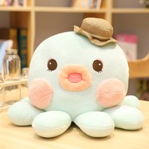 모자쓴 통통한 문어 인형 쿠션, 스카이블루