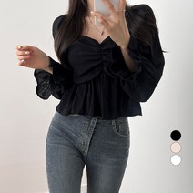 밀키버터 여성용 프릴 오프숄더 크롭 블라우스