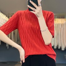 데이소이 여성용 반목 세이프 니트 반팔