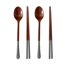 더스토리 원목 옻칠 파스텔 수저 2벌 세트, 숟가락 2p + 젓가락 2p, 다크 블루