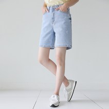 빼빼 여성용 허리속밴딩 스판좋은 4부 데님 반바지