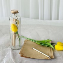 러블리팜 타임캡슐 유리병 튤립 플라워 손편지 LED조명 + 선물박스 세트, 옐로우(플라워), 화이트(선물박스)