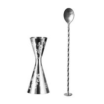 칼딘 더블 사이드 칵테일 리프 지거 30 60ml + 바스푼 세트, 실버, 1세트