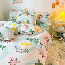 DPCB024 엘레나 린넨 플라워 패턴 이불커버 + 침대시트 + 베개커버 2p 세트