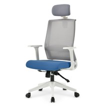 체어포커스 코다 K90 헤더형 책상의자 화이트바디, 블루 + 그레이
