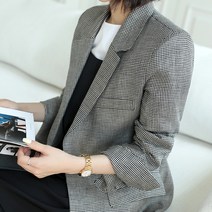 빼빼 여성용 잔체크 린넨 자켓