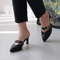 콤마슈 여성용 브이컷팅 스트랩 스틸레토 벨트 블로퍼 형샌들 EV716