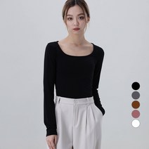 어썸어라운드 여성용 둥근 스퀘어넥 긴팔 티셔츠
