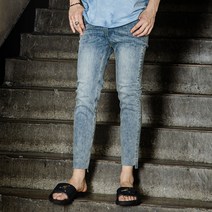 남성용 테이퍼드핏 밑단절개 워싱 슬림 청바지