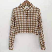 슈가펀 여성용 리플 체크 크롭 셔츠 남방