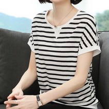 모네타 여성용 짧은소매 스트라이프 반팔 티셔츠