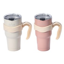 디유 2중 진공 스테인리스 완전 밀폐 울트라 텀블러 2p + 손잡이 2p + 뚜껑 2p 세트, 핑크, 아이보리(텀블러), 900ml
