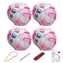 행복뜨기 슈퍼베이비 뜨개실 4p + 바늘 6mm + 돗바늘 + 가죽 라벨 + 목도리 도안 세트, 1세트, 핑크분홍