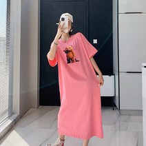 레몬소울 세로빈 베어 반팔 롱 원피스