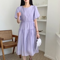 메리로지 미니 엠보 반팔 퍼프 스트랩 라운드 원피스