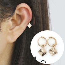 ANNACARATT 여성용 14k 골드 사각샤인컷 원터치 귀찌링 + 쇼핑백
