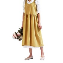 북유럽 심플 린넨 원피스 앞치마, 옐로우, 1개