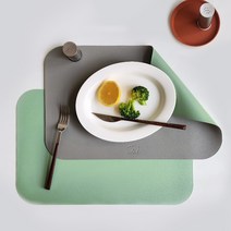 에이드엘 다이닝 가죽 테이블매트 2p, W 428mm x D 420mm x 두께 1.8mm, 그레이 + 민트