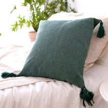 리드홈 보니따 린넨 쇼파 쿠션 솜포함 태슬, 딥그린