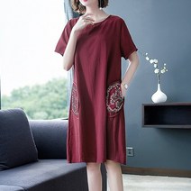 묘먀미 여성용 빈티지 자수 와이드포켓 루즈핏 원피스 MMM405