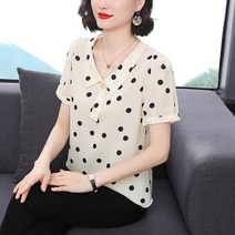 아이엠몽 여성용 도트 카라 땡땡이 반팔 블라우스 진소리