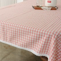 깅엄체크 토숀 테이블보, 애프리콧핑크, 직4인(130 x 180 cm)