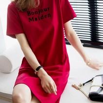 몬드스팟 여성용 라운드넥 레터링 티셔츠 반팔 원피스 MO82