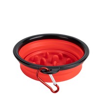 급체방지 접이식 컵 슬로우 강아지 식기 S, 레드, 1개