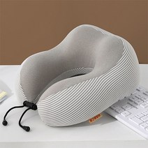 스트라이프 패턴 U자형 소프트 메모리폼 목쿠션, 그레이
