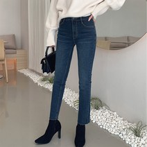 오키진 여성용 따수미 데님 기모 일자 팬츠