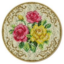 알로데 라운드 플라워 러그 카펫 DIY 스킬 자수 세트 중국어버전 흰색인쇄메쉬, 1세트, 08