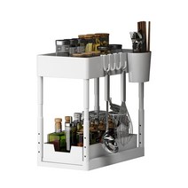 21세기트랜드 다용도 2단 높이조절 슬라이딩 정리대 +바스켓 + 고리 4p 세트, 화이트, 1세트