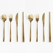 르리에 모던 커트러리 디너 2인 세트, 골드, 스푼 2p + 포크 2p + 나이프 2p + 젓가락 2p