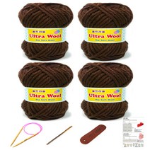 행복뜨기 울트라울 뜨개실 4p + 바늘 8mm + 돗바늘 + 라벨 + 목도리도안 세트, 골드브라운, 1세트