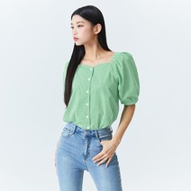 미쏘 오각넥 체크블라우스