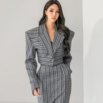 딘트 여성용 델 스트라이프 펄 크롭 싱글 자켓 J9184