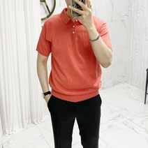 아도르클래식 남성용 버튼 카라 니트 반팔티