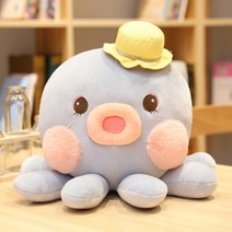 모자쓴 통통한 문어 인형 쿠션, 블루