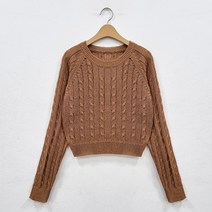 오오엘 여성용 옆트임 크롭 라운드 오션 꽈배기 라운드 니트