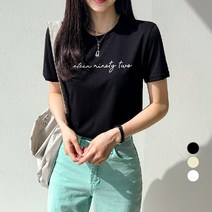 세컨그라운드 여성용 라운드 레터링 반팔 티셔츠