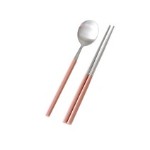 카모메키친 컬러무드 수저세트, 코랄핑크, 숟가락 + 젓가락
