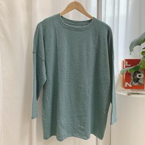 오키진 여성용 슬라브 절개 롱 빅사이즈 긴팔티