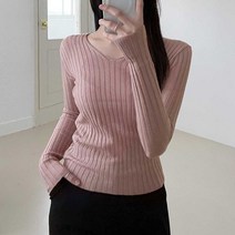 플랜데이 여성용 코지 슬림 골지 브이넥 긴팔 니트티