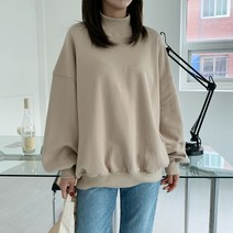 시크블랙 여성용 페치로 기모 반폴라 밴딩 맨투맨 T7876K1A